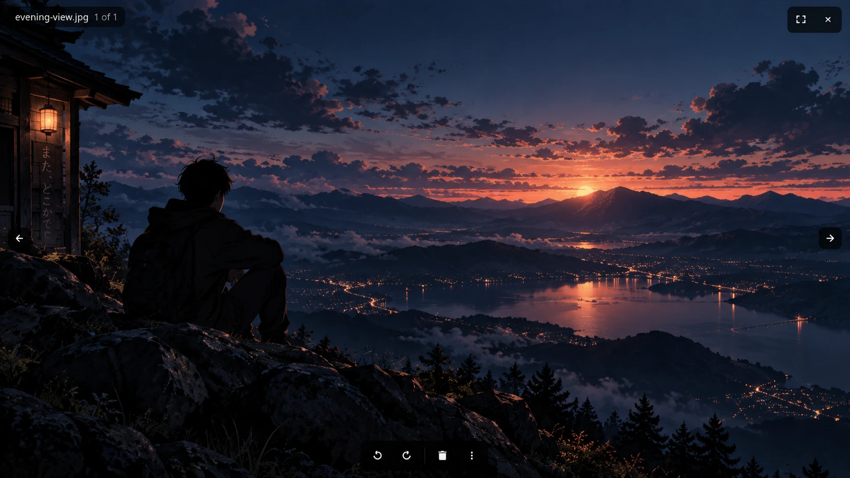 open-mpv displaying a photo in a GNOME window, with navigation and image controls along the bottom